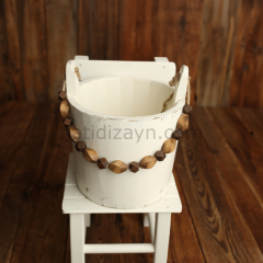 WOODEN BUCKET WITH BEAD DETAIL
