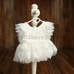 Leaf Patterned White Dress
